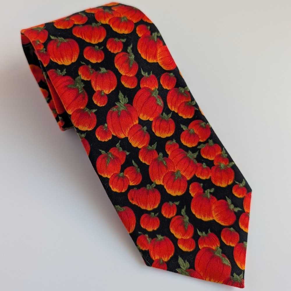 Beans McGee Mens Cotton Tie Pumpkin Harvest Thanksgiving Halloween Orange Black